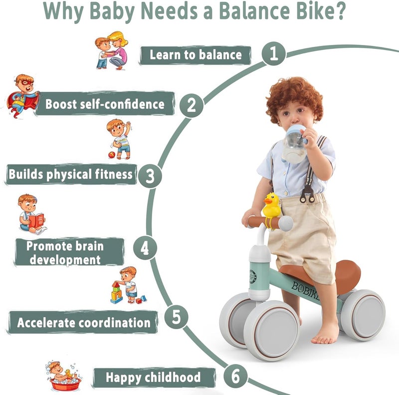 Bobike Baby Balance Bike Toys for 12-36 Months Kids Toy Boy Girls Gifts Toddler Best First Birthday Gift Children Walker No Pedal Infant 4 Wheels Bicycle (Light Green) - Image 4